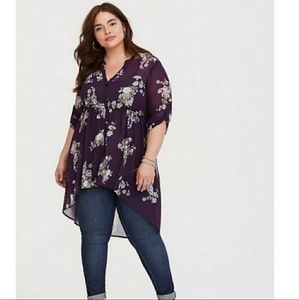 Purple Floral Chiffon Tunic